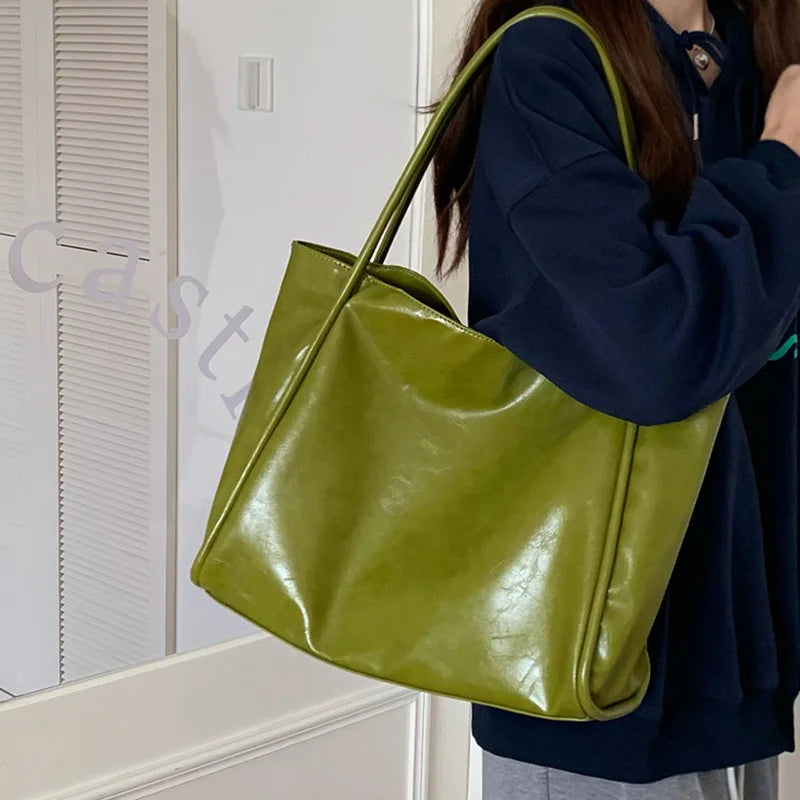 Women Tote Bag Fashion Underarm Pouch Large Capacity Soft Pu Leather Shoulder Bag Retro Crossbody Bag Casual Portable BucketBags