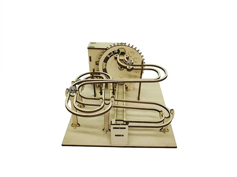 DIY 3D Wooden Marble Run Kit Build Mechanical Gears Steam Powered Science Experiment Educational Toy for Children and Teens