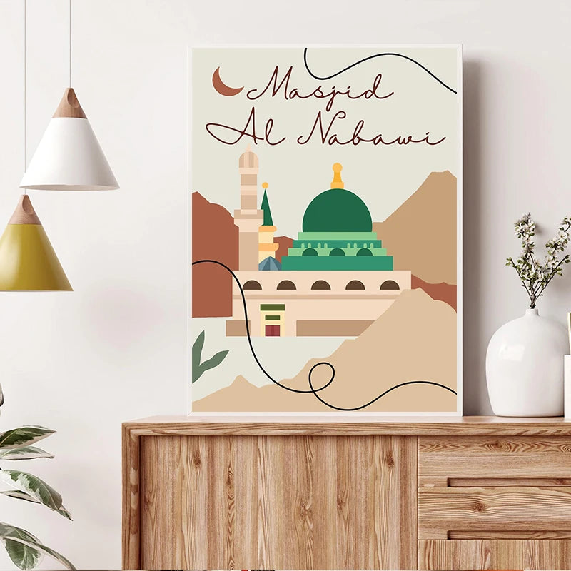 Islamic Art Posters Mosque Kaaba Holy Land Canvas Painting Modern Eid Mubarak Wall Pictures Living Room Bedroom Home Decor Gifts