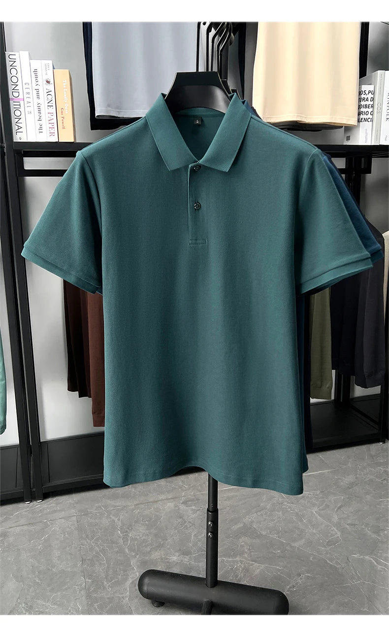100% pure cotton men's short sleeve polo shirt high-quality classic solid color summer business casual comfort versatile T-shirt