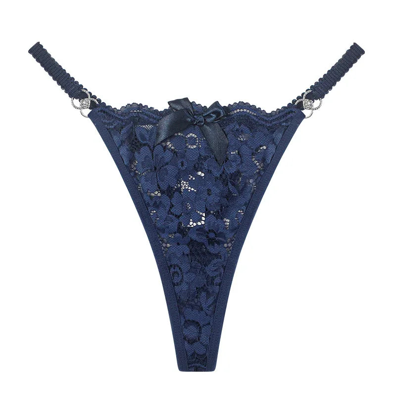 Women's Sexy Lace Thongs Hollow Out Mesh Sheer Design Breathable Low Waist Seamless Panties Comfortable Intimates for Daily Wear