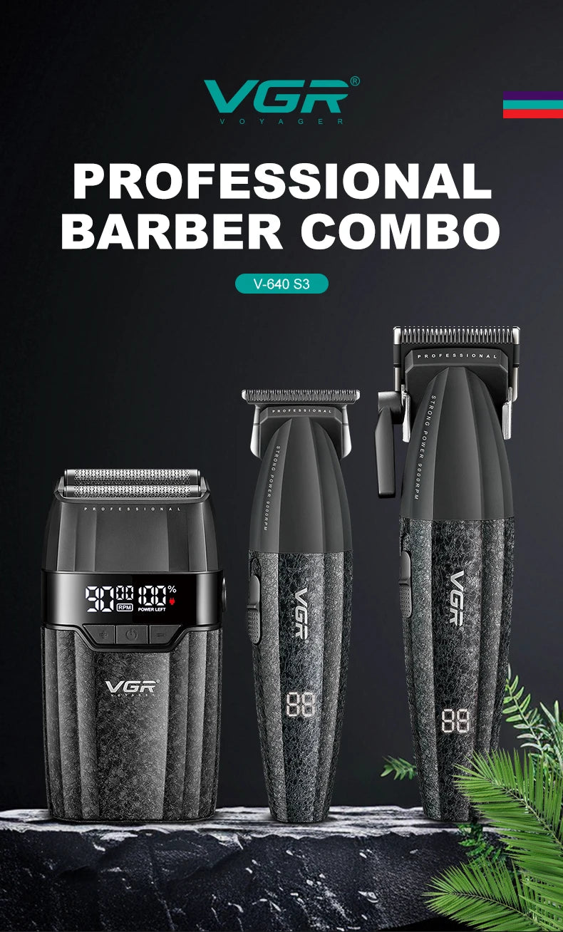 VGR Hair Trimmer Professional Clipper Cordless Barber 9000 RPM Rechargeable Hair Cutting Machine Metal Trimmer for Men V-640