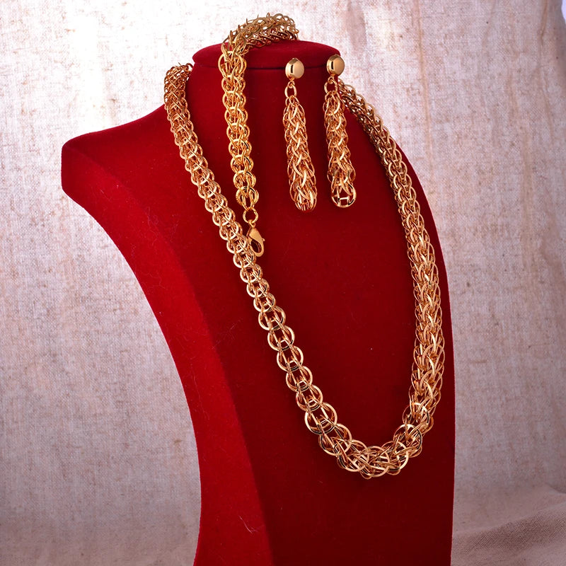Dubai Gold Plated Jewelry Set For Women Female Romantic Nigerian Wedding Jewellery Gift