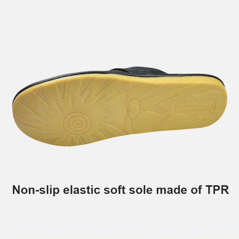 Genuine Cow Leather Slippers Homes in indoor slipper Spring Autumn summer men women elderly non-slip casual single Slides shoes