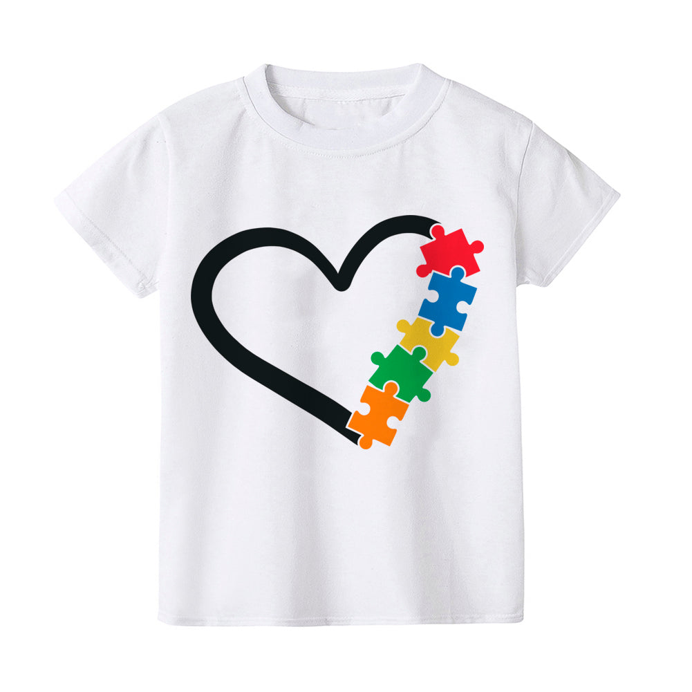 Autism Awareness Kids Tshirt Toddler T-shirt Boy Girl Clothes Autism Heart Chilld Shirt Care for Autistic Patients Children Tee