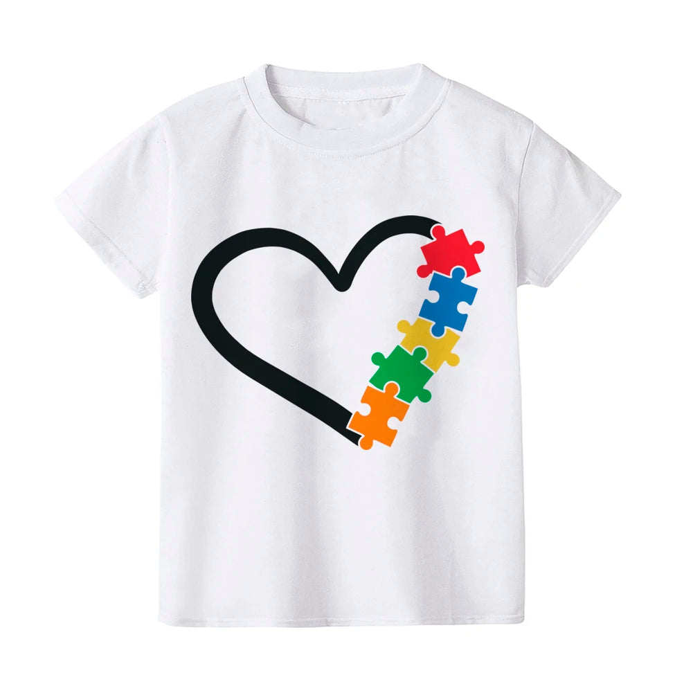 Autism Awareness Kids Tshirt Toddler T-shirt Boy Girl Clothes Autism Heart Chilld Shirt Care for Autistic Patients Children Tee