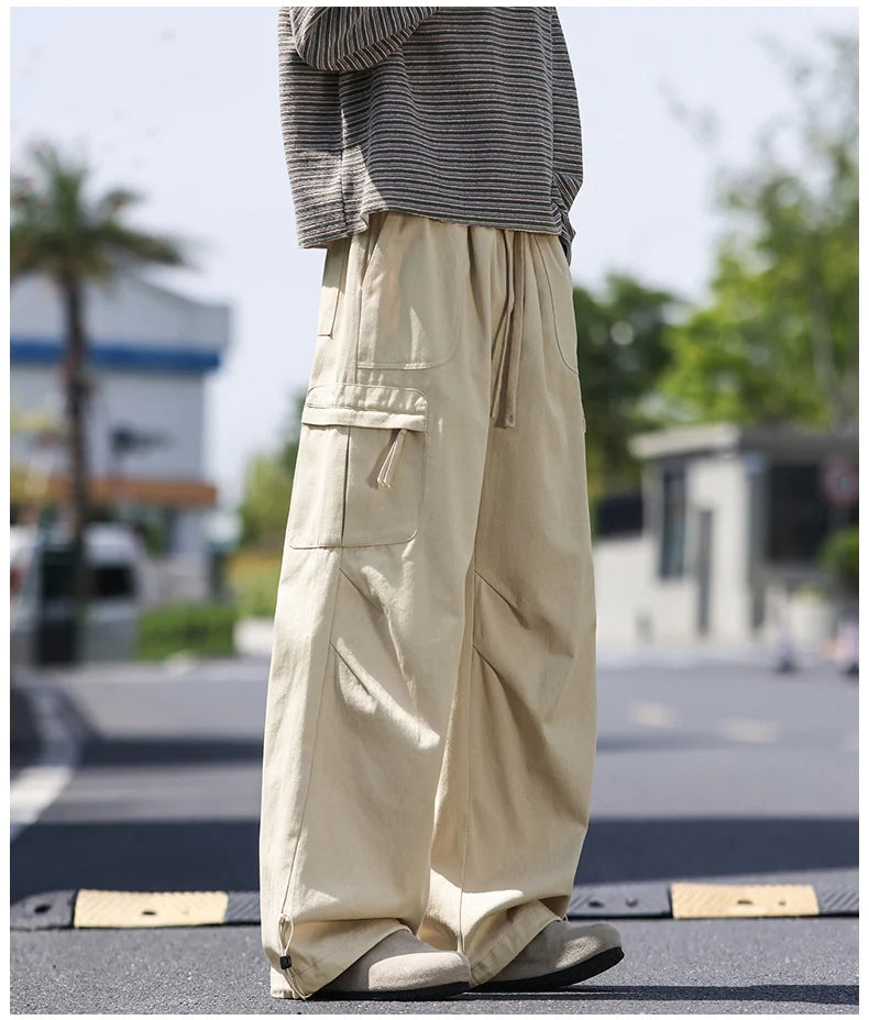 Men's work pants  black straight tube loose paratrooper pants  spring and autumn men's pants  wide leg 2025 new casual pants