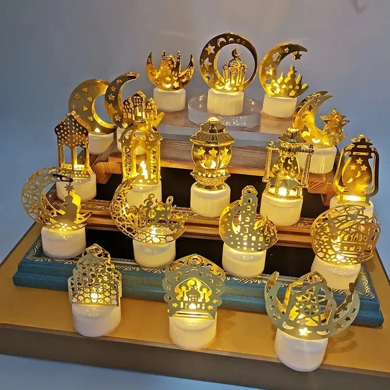 Ramadan Decoration Eid Mubarak Iron Candle LED Light Ornament Islam Muslim House Party Decoration Gift Not Include Battery