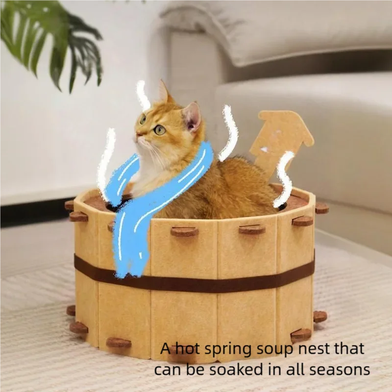 Four Seasons Fun Bathtub Cat House Felt Semi Enclosed Cat Bed Sturdy Design for Paw Grinding and Sleeping Pet Bed