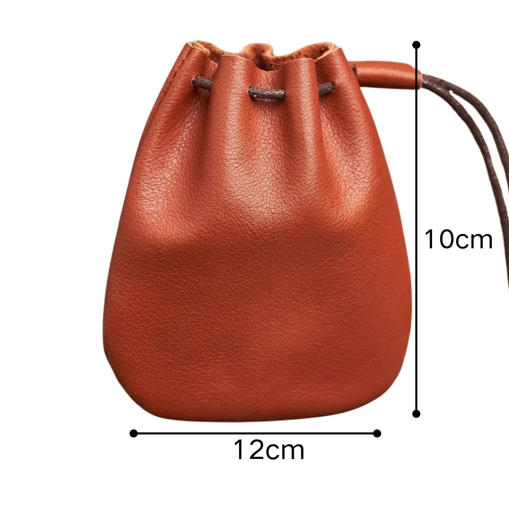 Genuine Leather Coin Purse Men Women Vintage Small Coin Wallet Hard Leather Money Pocket Drawstring Storage Bag