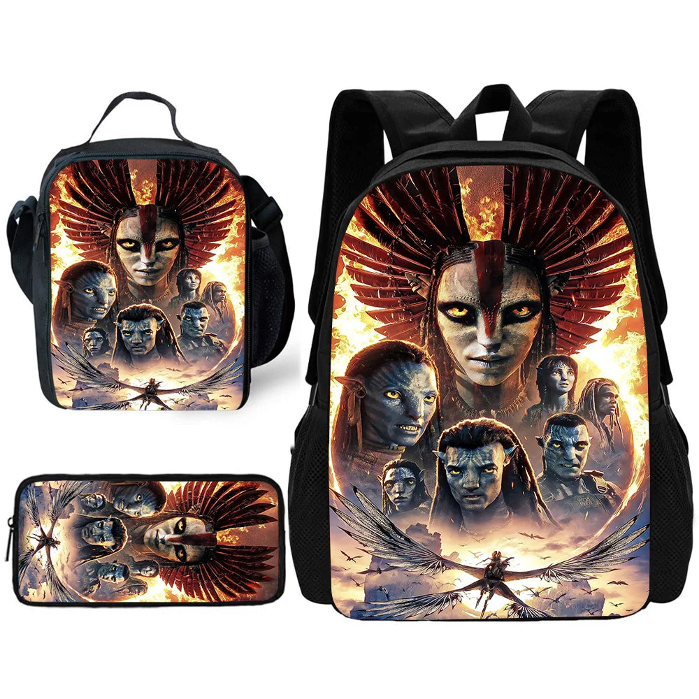 Science Fiction Movie Child School Backpack with Lunch Bags ,Pencil Bags ,School Bags for Boys Girls A-AvatarS Best Gift