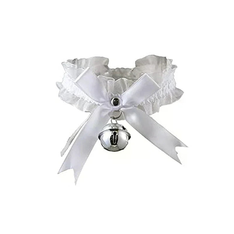 Gothic Women's Sexy Necklace Bow Knot Lace Collar Pendant Small Bell Choker