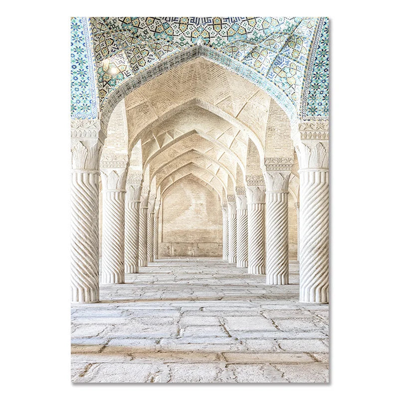 Islamic Bismillah Green Leaf Canvas Painting Moroccan Arch Calligraphy Wall Art Picture Poster Print for Living Room Home Decor