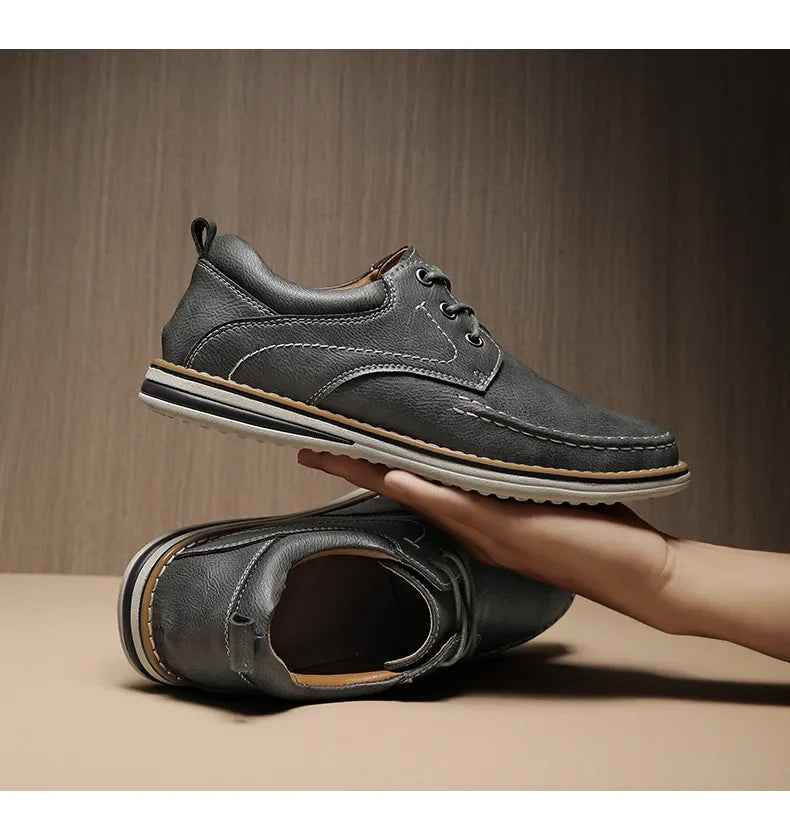 Men Genuine Leather Casual Shoes Fashion Business Leisure Shoes Lace-up Loafers