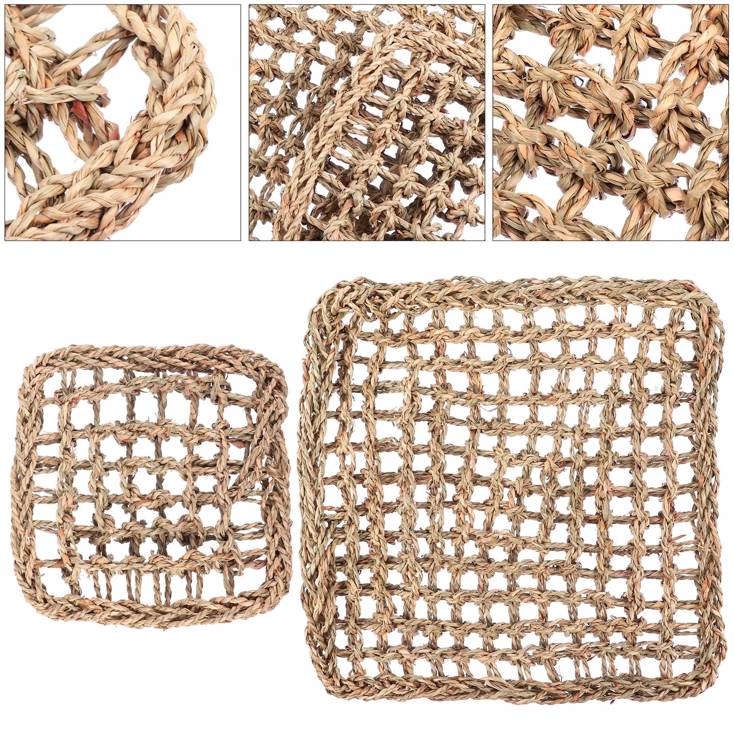 2Pcs Pet Grass Mat Durable Eco-Friendly Woven Bed Mat Chewing Pad Footing Pad for Rabbit Bunny Guinea Pig Hamster
