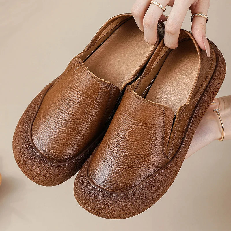 Genuine leather shoes for wide feet ladies lace up flats woman casual daily shoes handmade soft moccasins women's loafers