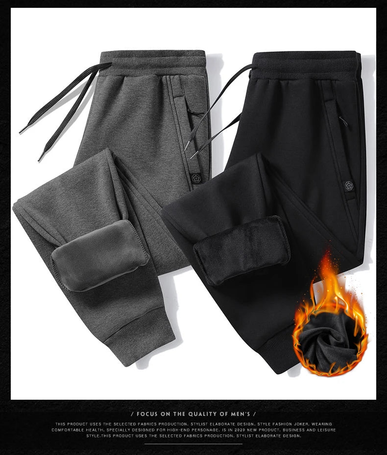 Men's pants 2025 autumn and winter with plush and thickened pure cotton casual sanitary pants, sports leg binding casual pants