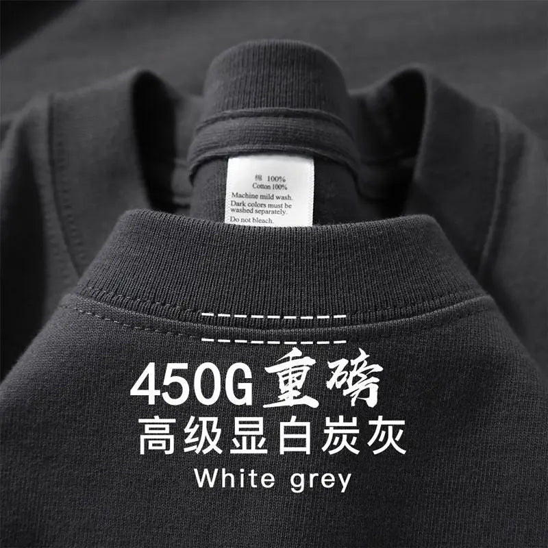 American 450g Heavy Cotton Short-sleeved T-shirt Men's and Women's Solid Color Loose Round Neck Top Bottoming Shirt Half-sleeved