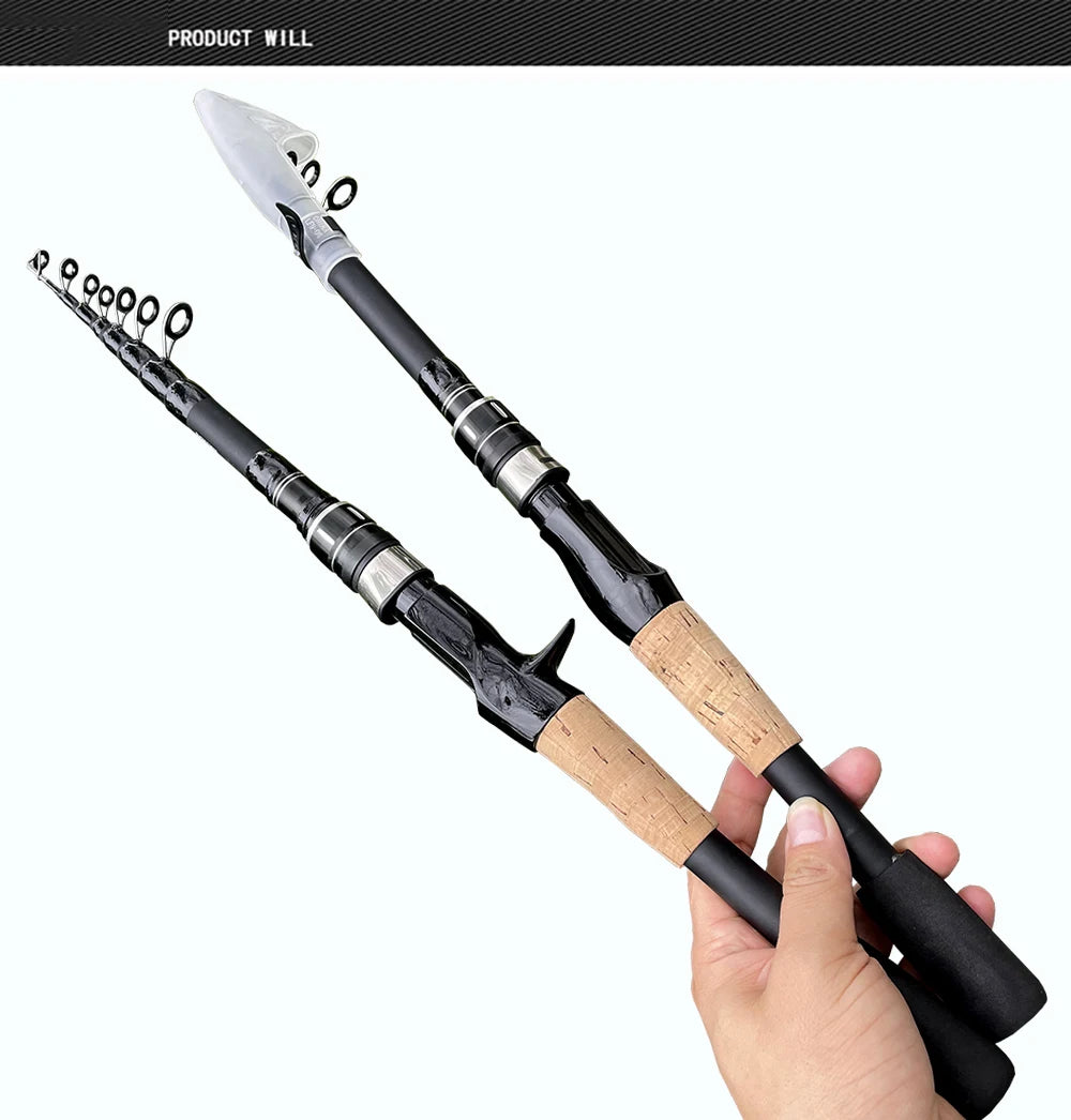 Bait Weight 8-25g Spinning Casting Rods Fishing Pole Tackle 1.5M/1.8M/2.1M/2.4M Telescopic Lure Rod Carbon Cork Wood Handle New