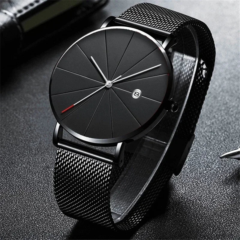 Ultra-Thin Men's Quartz Watch | Stainless Steel Mesh Minimalist Business Watch