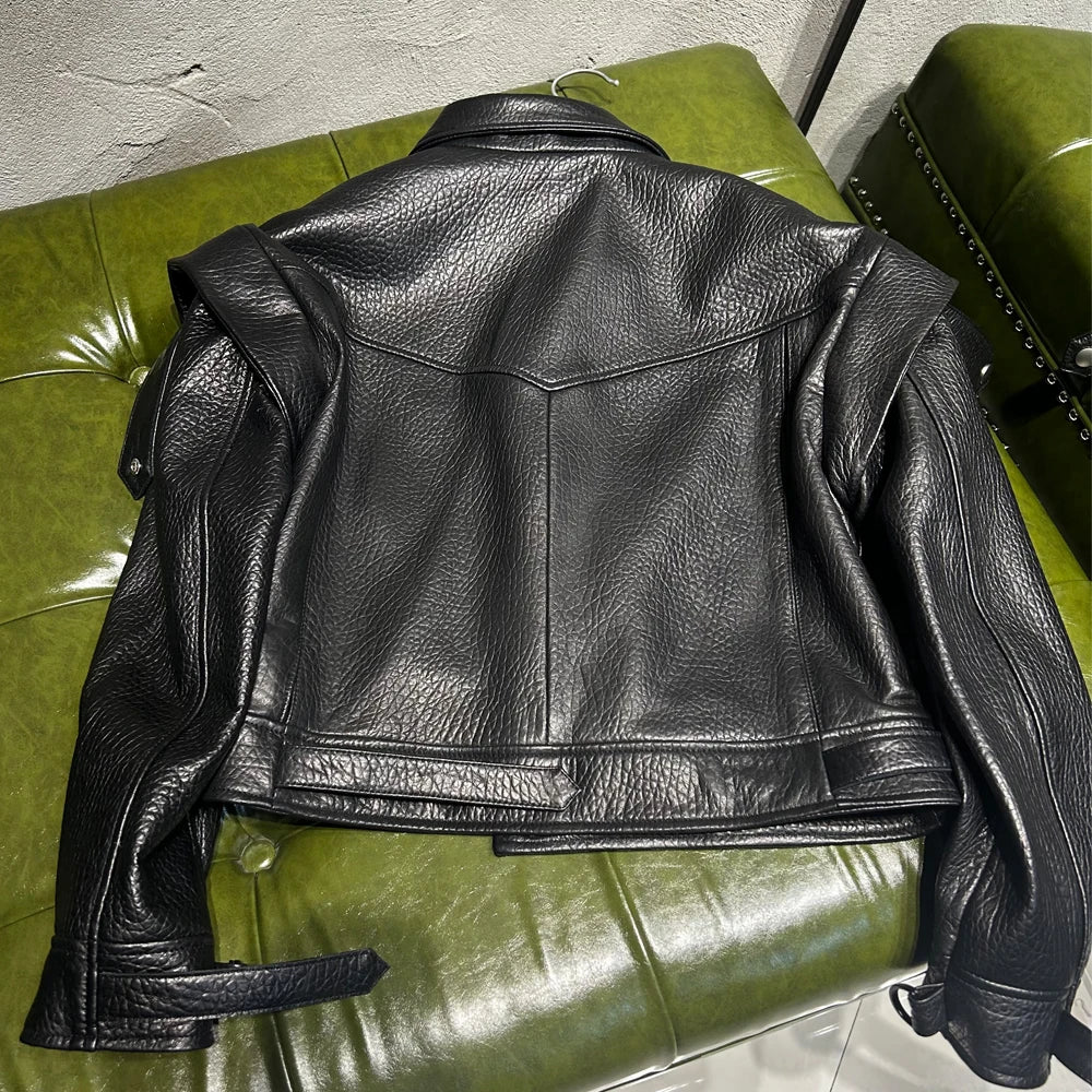 Grained Vintage Leather Jacket Women High Quality Genuine Sheep Leather Coat 2025