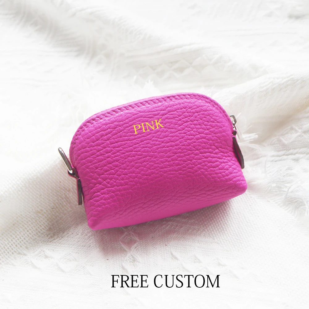 Genuine Leather Woman Coin Purse Luxury Fashion Custom Letter Pouch Mini Key Wallet Luxury Design Earphone Storage Cosmetic Bag