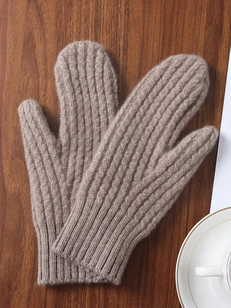 100 Wool Thick Density Knitted Mittens Women Outdoor Winter Thermal Men Cable Mitts Work Drive Mittens Unisex Gloves Arm Warmers