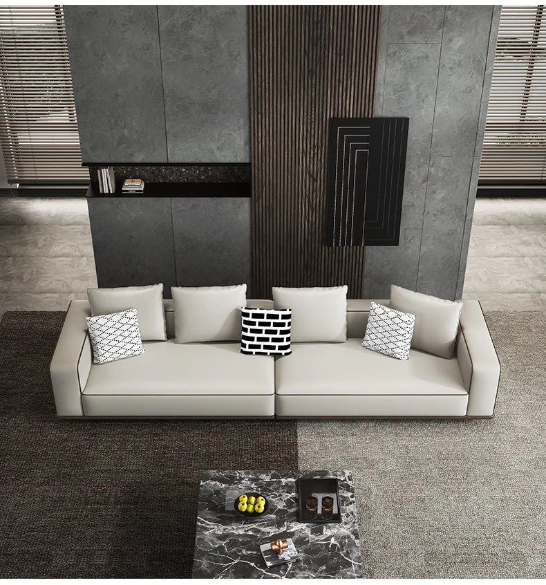 Modern Simple Leather Sofa Living Room Modern Large Flat Floor Large Household Type First Layer Cowhide Inline Tofu Block Sofa
