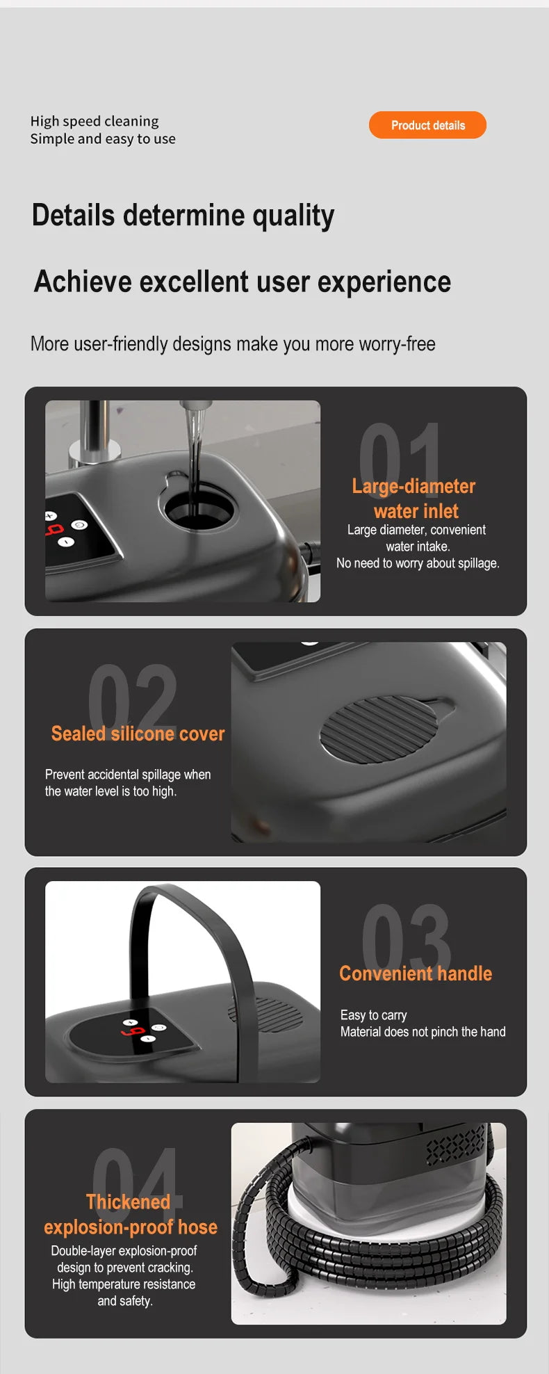 1500W Steam Cleaner High Temperature Pressure Washer with Remote control Steam Cleaning Machine For Home Kitchen Hood Car 1400ml