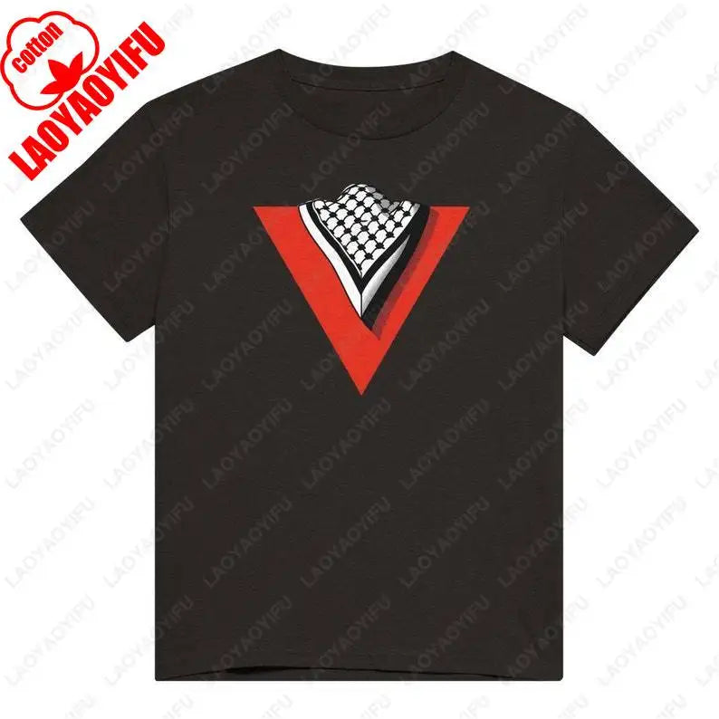 Palestine Heart Shape with Flag Colors Unisex Cotton T Shirt Summer Round Neck Tee for Men and Women Love Theme