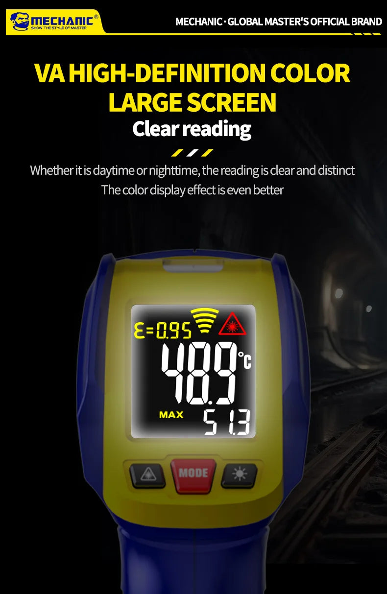 MECHANIC High-Precision Non-Contact Industrial Digital Thermometer -50°C~580°C 13-Point Infrared Laser Targeting LCD Display