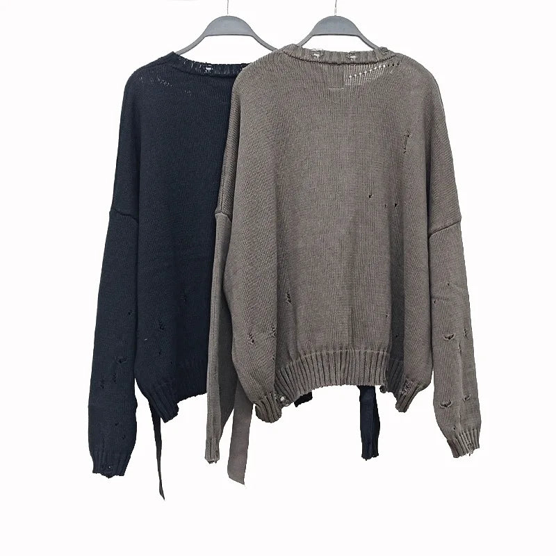 Owen Seak Men Knitted Sweater Gothic Style High Street Men's Clothing Bottoming Shirt Spring Black Baggy Pullover