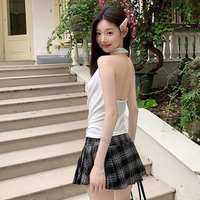 Summer Women Pure Desire Sexy Swing Collar Halter Sleeveless Slim Tank Top French Fashion Tank Top New 2025