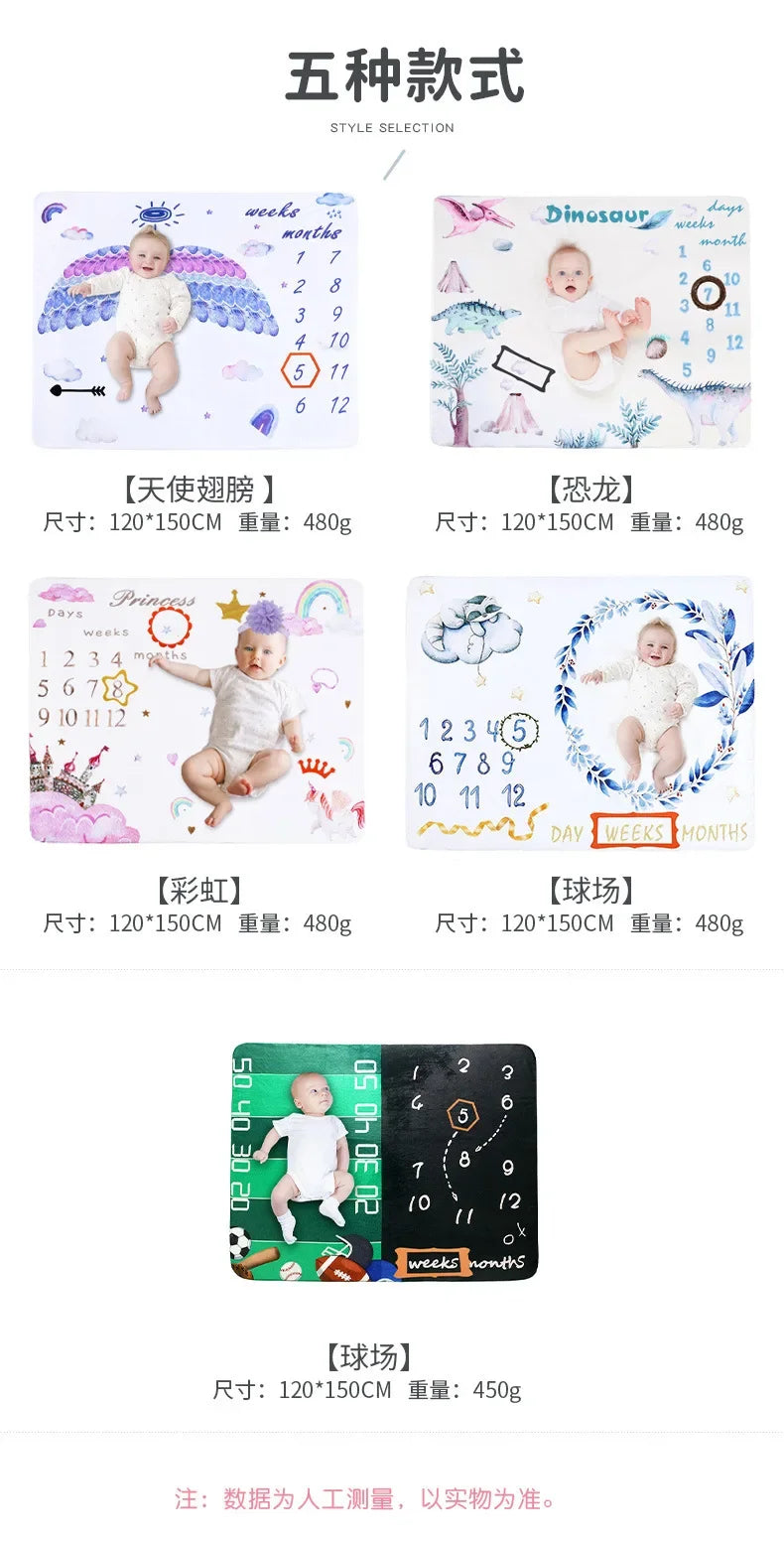 Baby Photography Mats Background Cloth Growth Commemorative Blanket Baby Milestone Flannel Blanket Newborn Photography Blanket