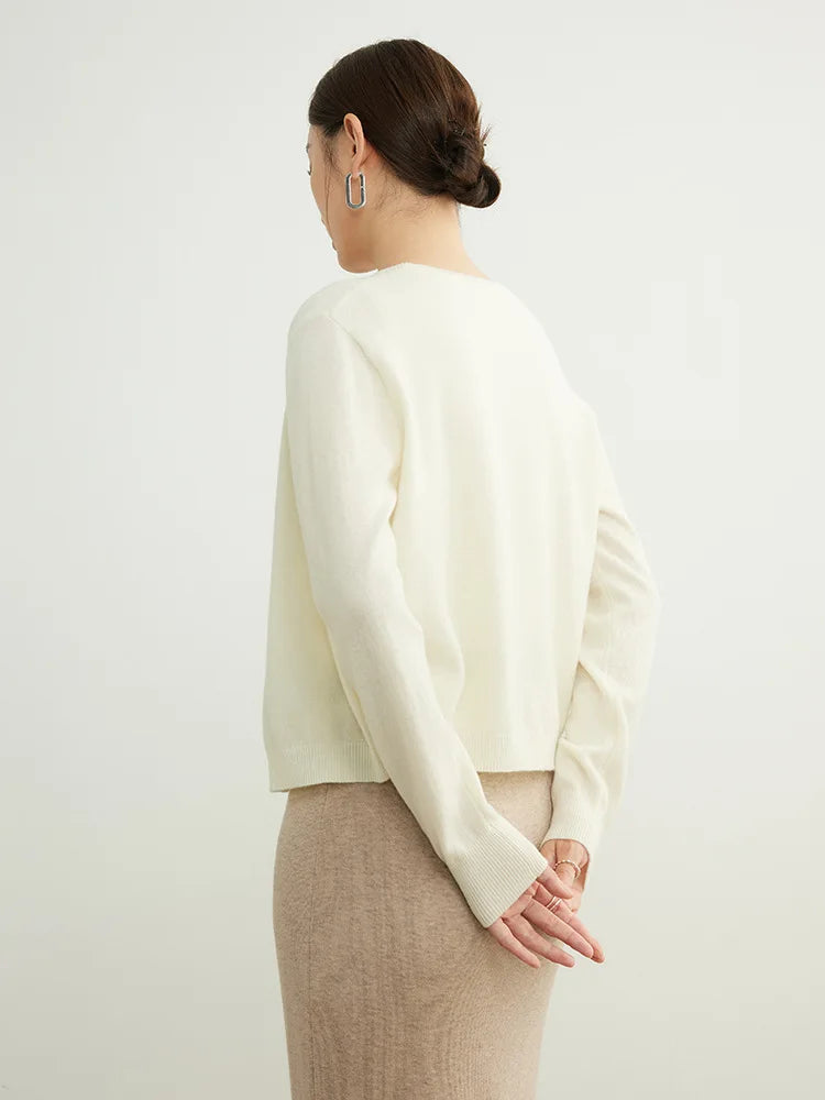 SuyaDream, Cardigans For Woman, 100%Merino Wool, Round Collar, Solid Plain Sweaters, 2024 Fall Winter Jackets, Beige, Black