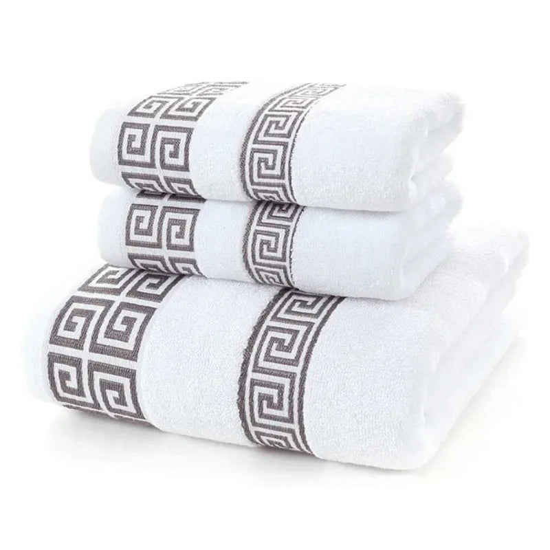 Inyahome Set of 3 Bathroom Cotton Towels Set Embroidered Luxury 2 Hand Towels 35x75cm and Big Bath Towels 70x140cm Washcloth