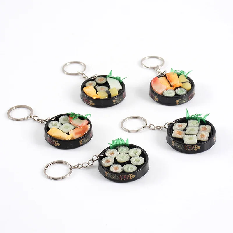 Simulation Food Keychain Pendant Funny Gift Lunch Box Sashimi Toys Party Couple Car Bag Key Rings