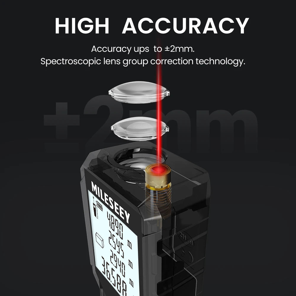 Mileseey D2 Laser Distance Meter,40m/120m Rangefinder,Rechargeable Angle Optional, Ft/M Unit, With Leveling Bubble Measure Tools
