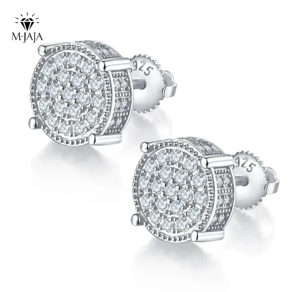 M-JAJA Full Moissanite Diamond Stud Earrings for Women/Men 18K Gold Plated 925 Sterling Silver Screw Earrings Party Fine Jewelry