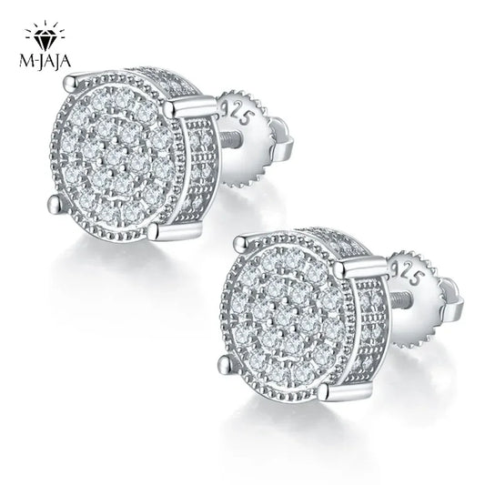 M-JAJA Full Moissanite Diamond Stud Earrings for Women/Men 18K Gold Plated 925 Sterling Silver Screw Earrings Party Fine Jewelry
