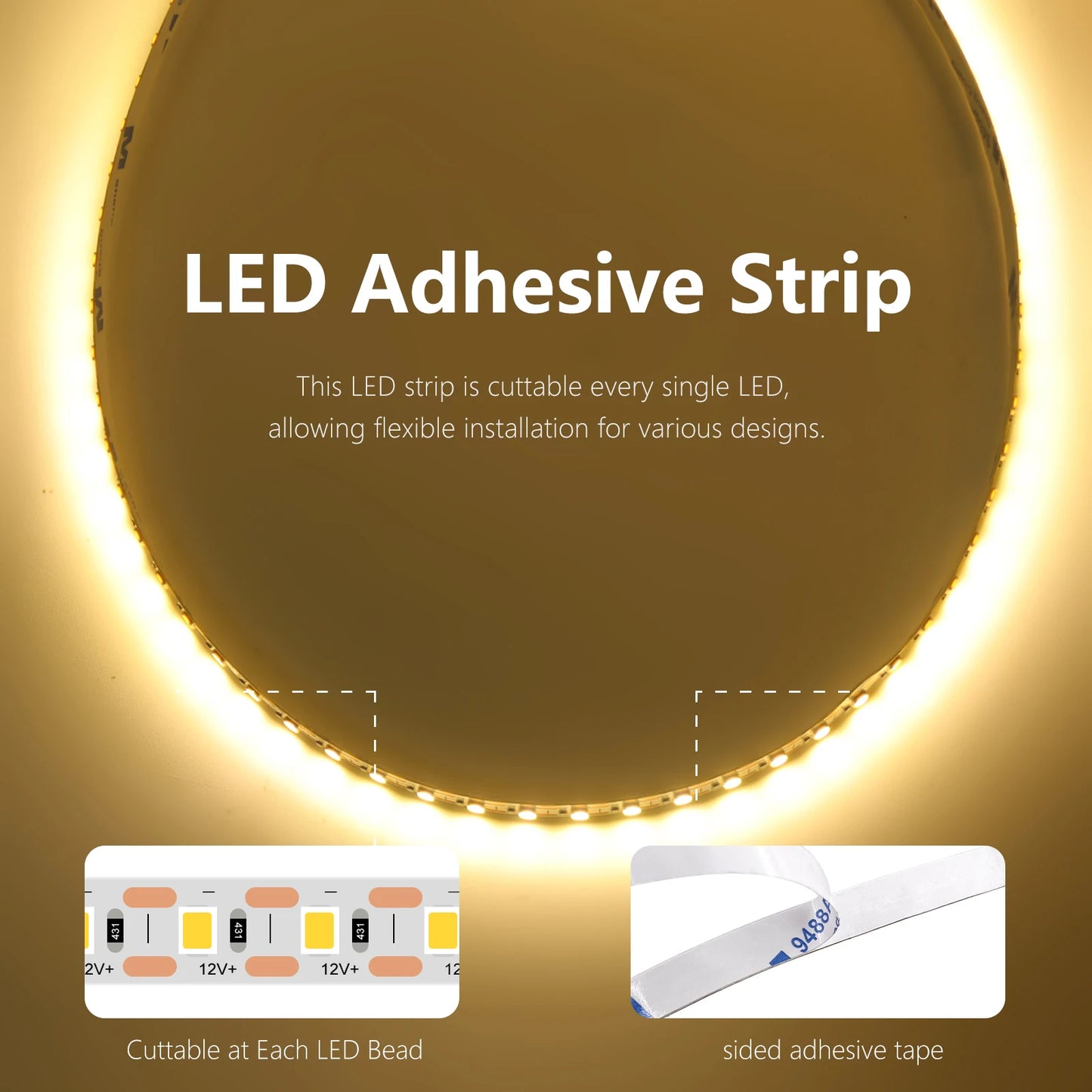 5M 10M/Roll LED Strip Lights 12V 3000K 4000K 6000K 120LEDs/m Flexible Tape Ribbon No Voltage Drop Home  Led Lights 1LED Cuttable