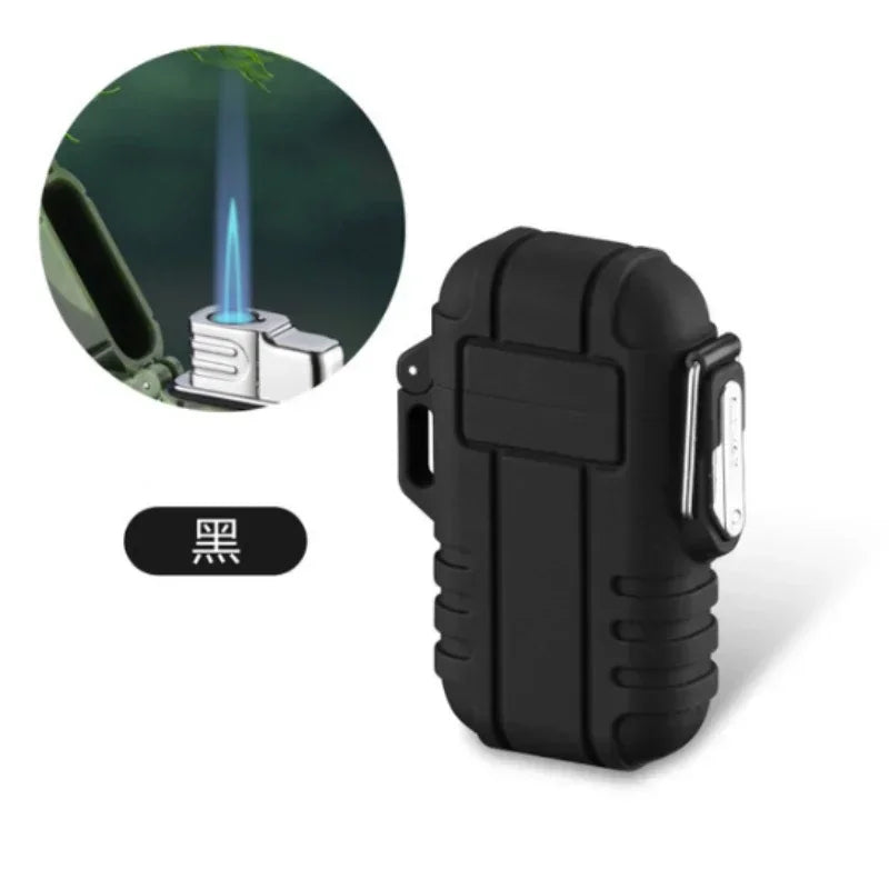 Outdoor Waterproof Lighter with Lanyard Portable Blue Flame Jet Lighter Butane Turbo Cigar Lighter Camping Wading Men's Gadgets