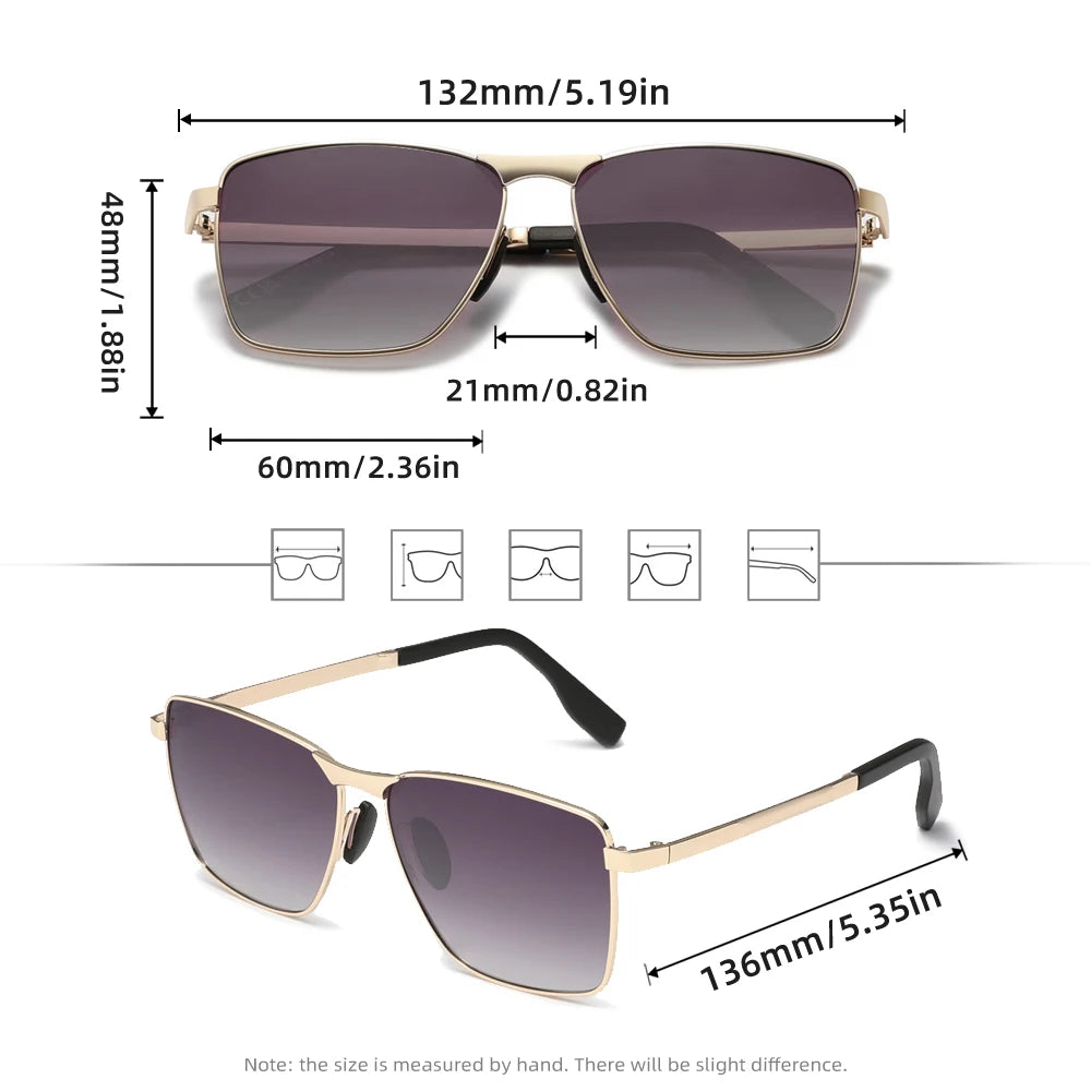Trendy Polarized Sunglasses Men Women Rectangular Frame Glasses UV400 Driving Outdoor Summer Classical Eyeglasses