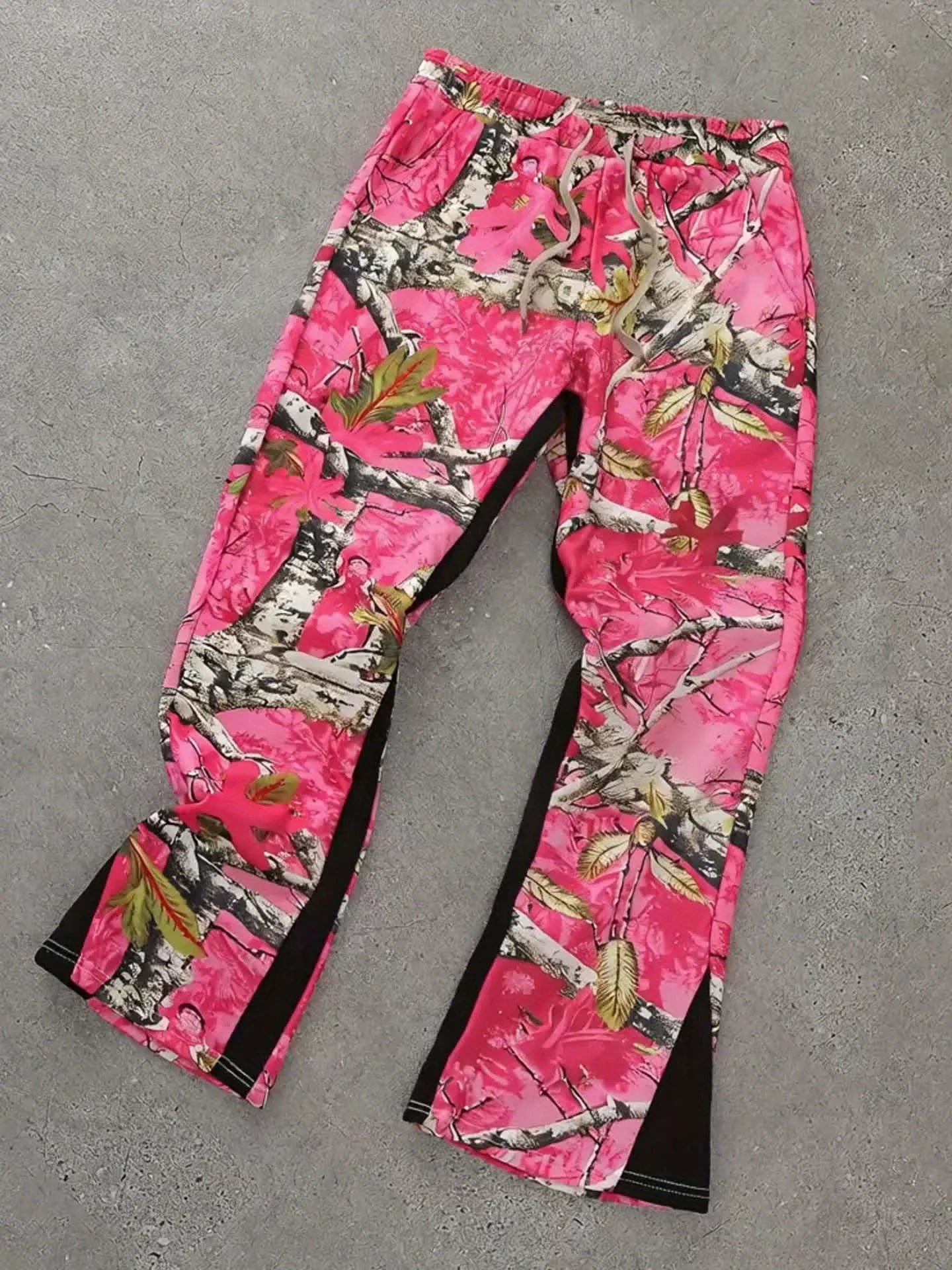 Men's Casual and Trendy Slightly Flared Pants with A Personalized Pink Camouflage Digital Print These Pants Combine The Latest T