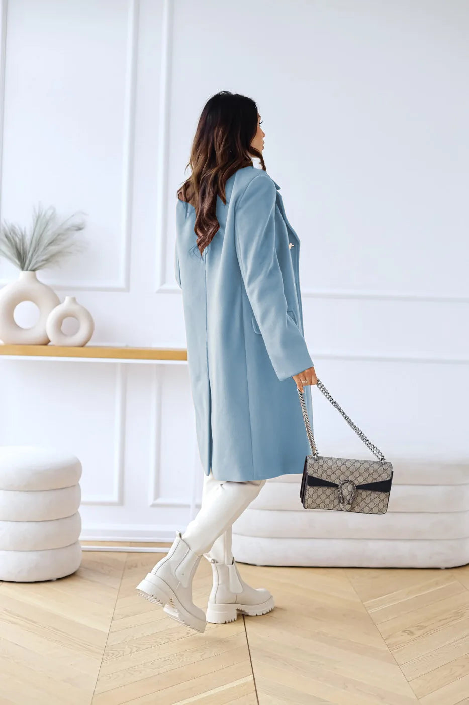 Suit woolen coat senior sense 2024 autumn and winter new double-breasted shoulder slimming Korean version of woolen coat
