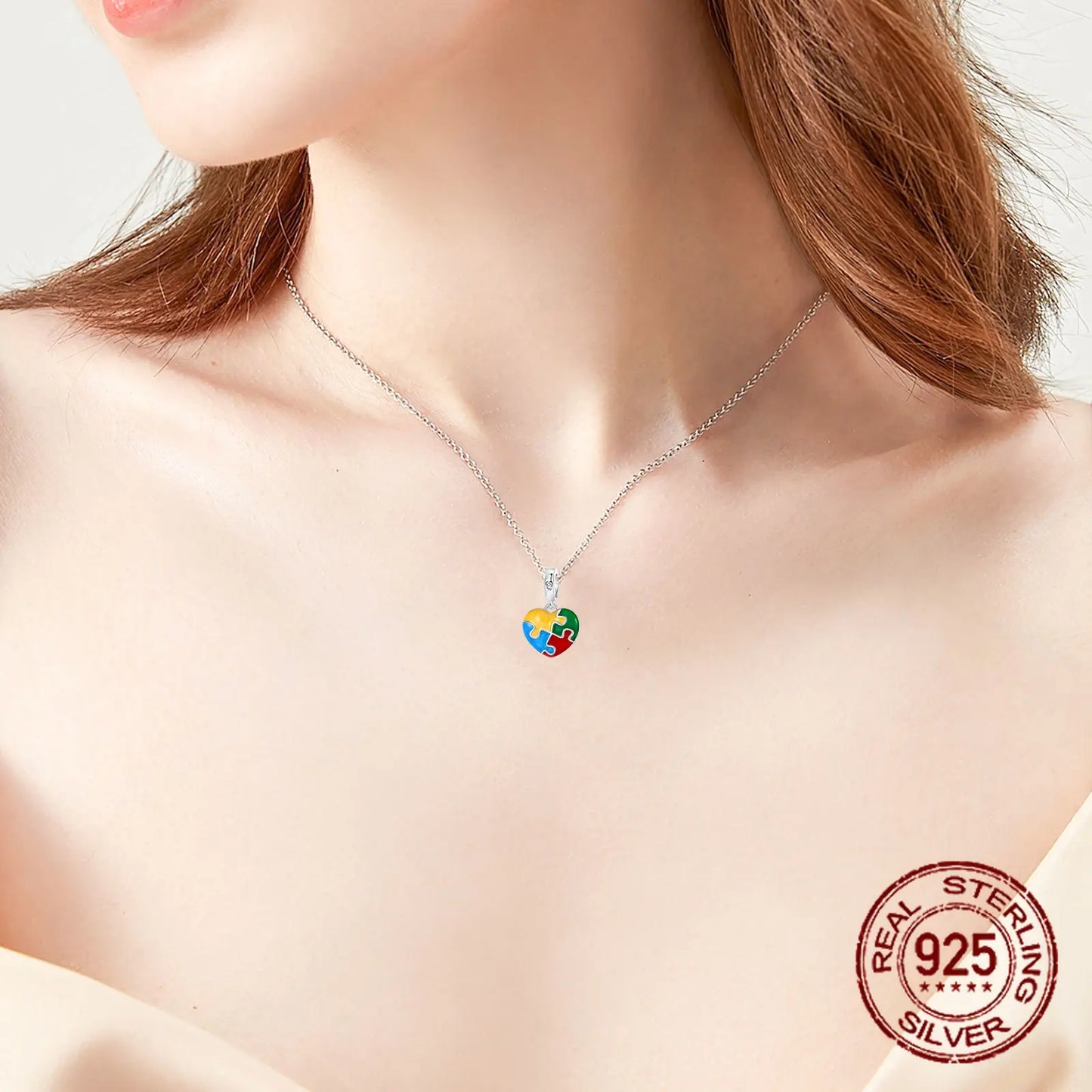 925 Sterling Silver Autism Awareness Puzzle Pendant Charm Introvert Caring for Mental Health Jewelry Gifts for Friends
