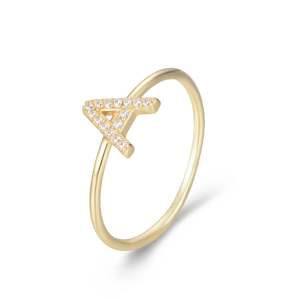 925 Sterling Jewelry A-Z 26 Letters Name Initial Rings Gold Plated Silver Fashion Simple S925 Ring Zircon Round Brilliant Cut