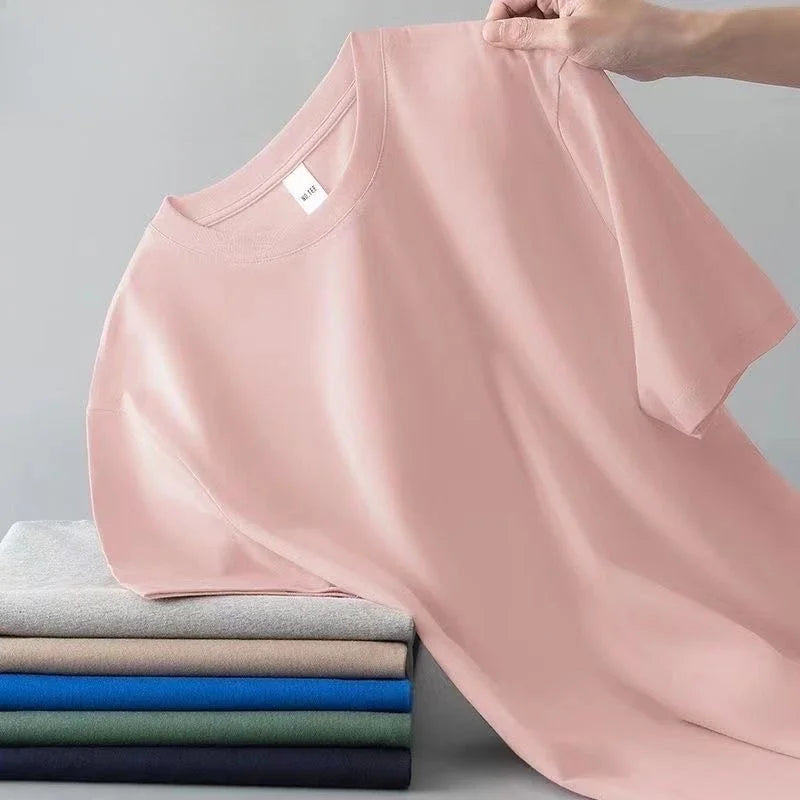 100% Pure Cotton Round Neck Short Sleeved T-shirt for Men and Women's New Summer Versatile Loose Solid Color Men's T-shirt