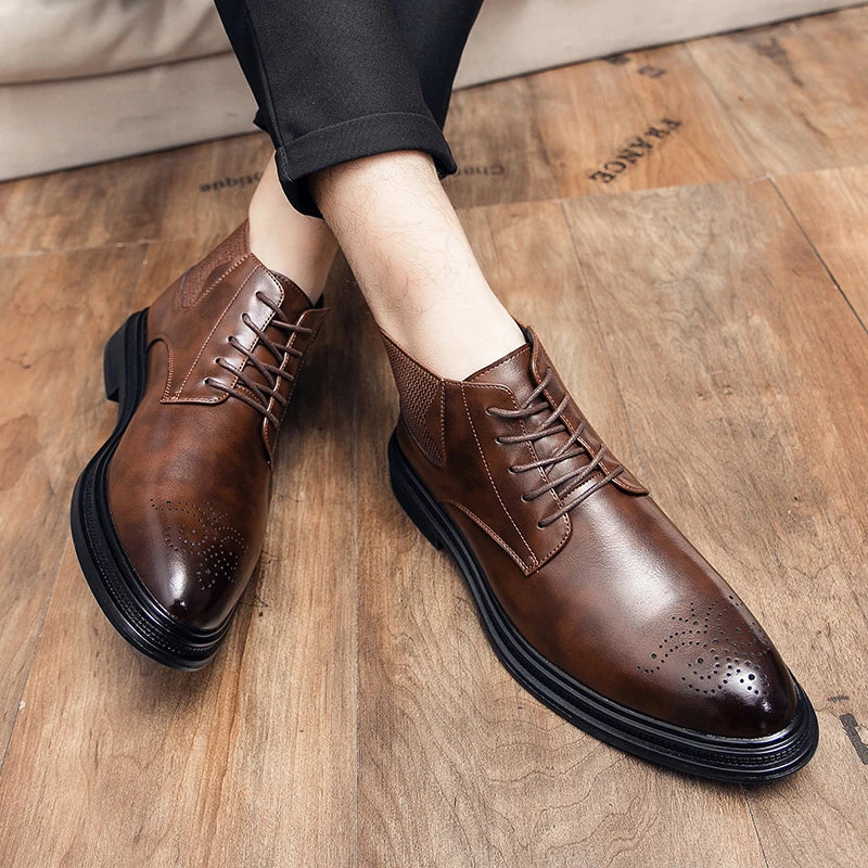 2026 Men High-top Shoes Formal Casual Wedding Party Big Size Leather Footwear For Male