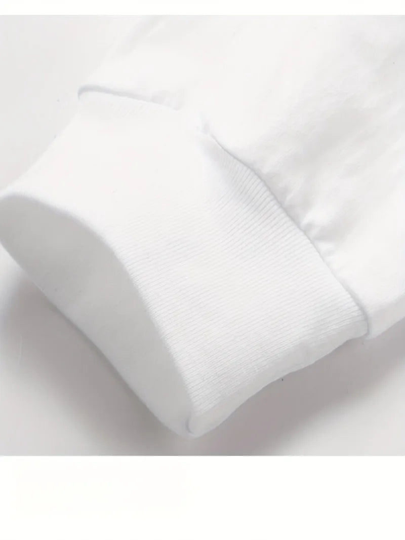 Men's 100% Pure Cotton Loose White Hoodie Round Neck Top Daily Comfortable Shirt Solid Color Loose and Versatile Casual